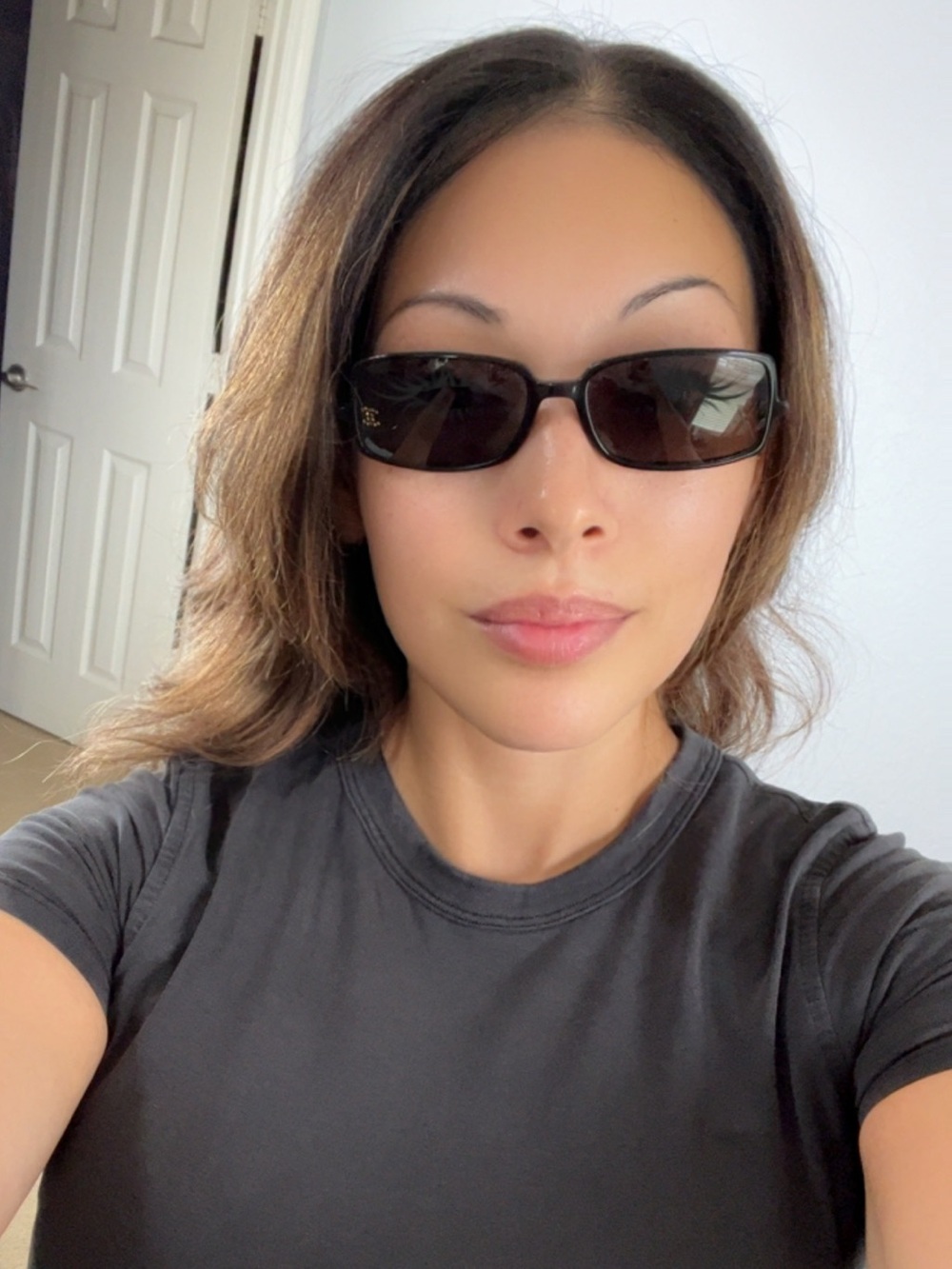 vintage chanel diamante sunglasses Rectangular Rhinestone Logo Lightweight black